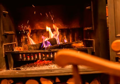 Fire burning on a grate after service
